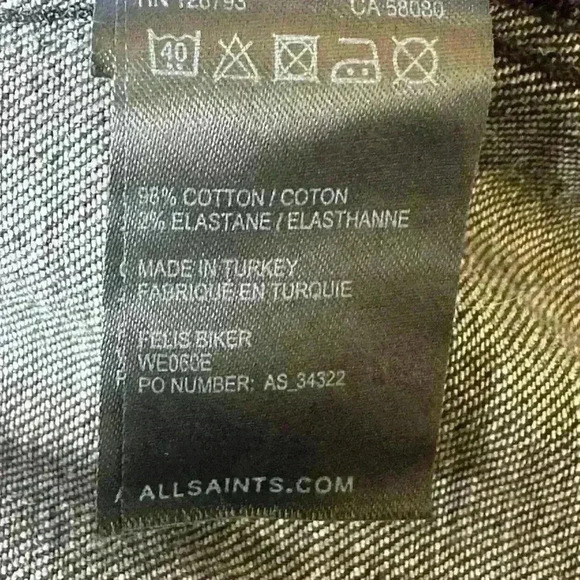 All Saints “Felis Biker” Denim Moto Jacket In Black/Gray Wash Size 6 EUC!! - Picture 11 of 11